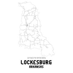 Lockesburg Arkansas. US street map with black and white lines.