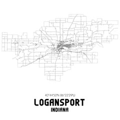 Logansport Indiana. US street map with black and white lines.