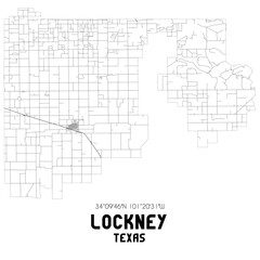 Lockney Texas. US street map with black and white lines.