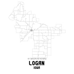 Fototapeta premium Logan Iowa. US street map with black and white lines.