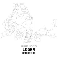 Fototapeta na wymiar Logan New Mexico. US street map with black and white lines.