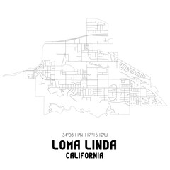 Loma Linda California. US street map with black and white lines.
