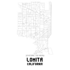 Lomita California. US street map with black and white lines.