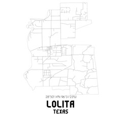 Lolita Texas. US street map with black and white lines.