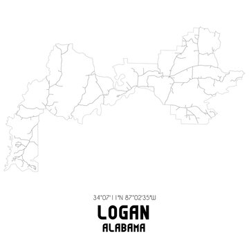 Logan Alabama. US street map with black and white lines.
