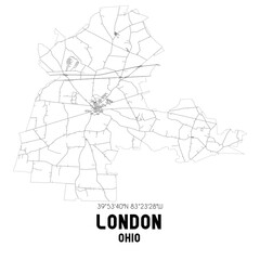 London Ohio. US street map with black and white lines.