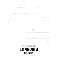 Longview Illinois. US street map with black and white lines.