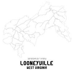 Looneyville West Virginia. US street map with black and white lines.