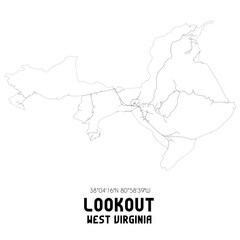 Lookout West Virginia. US street map with black and white lines.