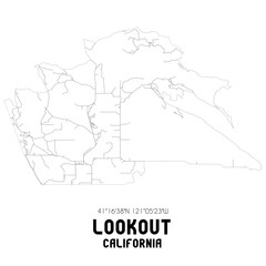 Lookout California. US street map with black and white lines.