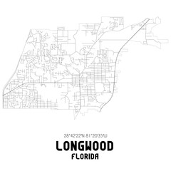 Longwood Florida. US street map with black and white lines.