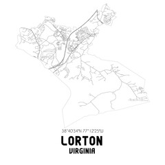 Lorton Virginia. US street map with black and white lines.