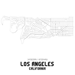 Los Angeles California. US street map with black and white lines.