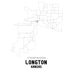 Longton Kansas. US street map with black and white lines.