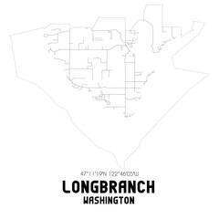 Longbranch Washington. US street map with black and white lines.
