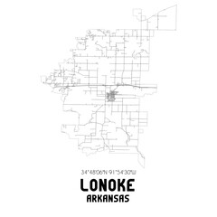 Lonoke Arkansas. US street map with black and white lines.
