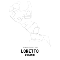 Loretto Virginia. US street map with black and white lines.