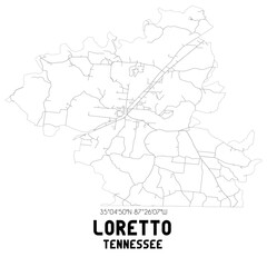Loretto Tennessee. US street map with black and white lines.