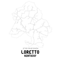 Loretto Kentucky. US street map with black and white lines.