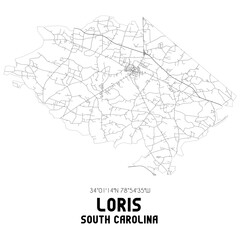 Obraz premium Loris South Carolina. US street map with black and white lines.