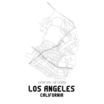 Los Angeles California. US street map with black and white lines.
