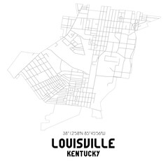 Louisville Kentucky. US street map with black and white lines.