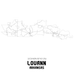 Louann Arkansas. US street map with black and white lines.