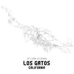 Los Gatos California. US street map with black and white lines.