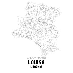 Louisa Virginia. US street map with black and white lines.