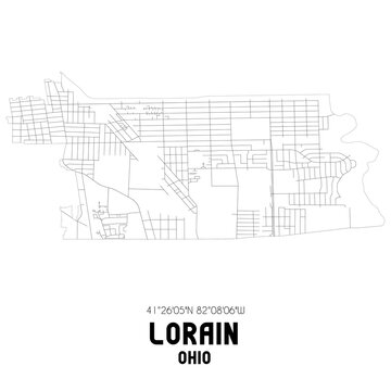 Lorain Ohio. US street map with black and white lines.