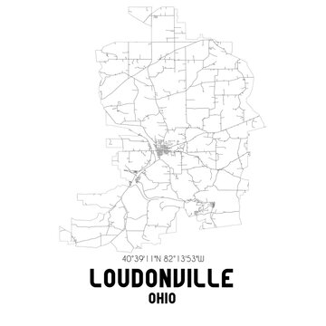 Loudonville Ohio. US street map with black and white lines.
