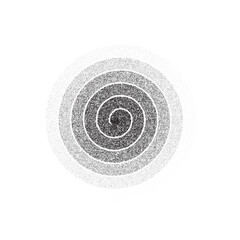 Dotted spiral shape. Stippled thin helix. Sand grain texture swirl or twirl element. Dot work spin symbol