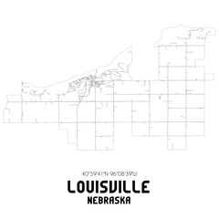 Louisville Nebraska. US street map with black and white lines.