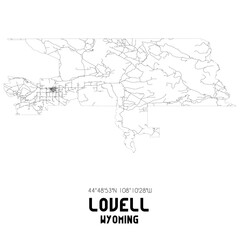 Lovell Wyoming. US street map with black and white lines.