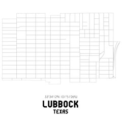 Lubbock Texas. US street map with black and white lines.