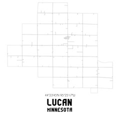 Lucan Minnesota. US street map with black and white lines.