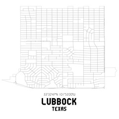 Lubbock Texas. US street map with black and white lines.