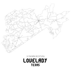 Lovelady Texas. US street map with black and white lines.