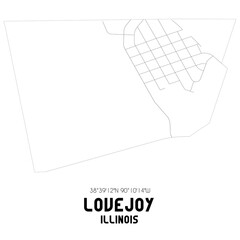 Lovejoy Illinois. US street map with black and white lines.