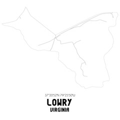 Lowry Virginia. US street map with black and white lines.