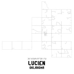 Lucien Oklahoma. US street map with black and white lines.