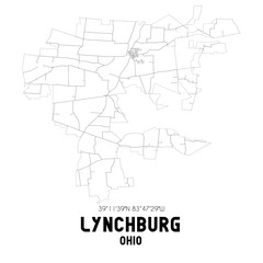 Lynchburg Ohio. US street map with black and white lines.