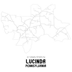 Lucinda Pennsylvania. US street map with black and white lines.