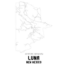 Luna New Mexico. US street map with black and white lines.