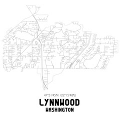 Lynnwood Washington. US street map with black and white lines.