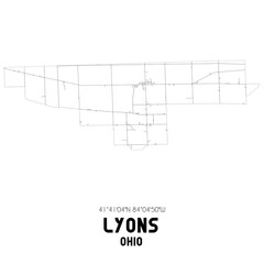 Lyons Ohio. US street map with black and white lines.