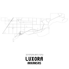 Luxora Arkansas. US street map with black and white lines.