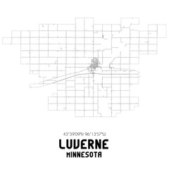 Luverne Minnesota. US street map with black and white lines.