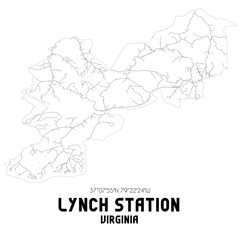 Lynch Station Virginia. US street map with black and white lines.