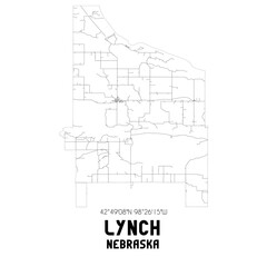 Lynch Nebraska. US street map with black and white lines.